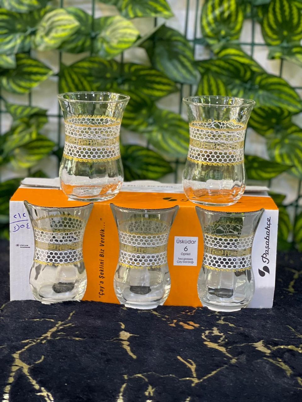 أكواب شاي بنقشة تركية ذهبية